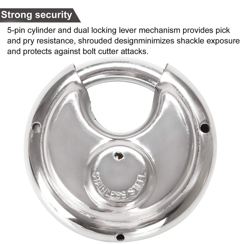 STARVAST 2 Pcs Discus Locks Stainless Steel Round Padlock Heavy Duty Rustproof Disc Padlock by STARVAST, 2-3/4 in. Wide (Keyed Different) - Image 5